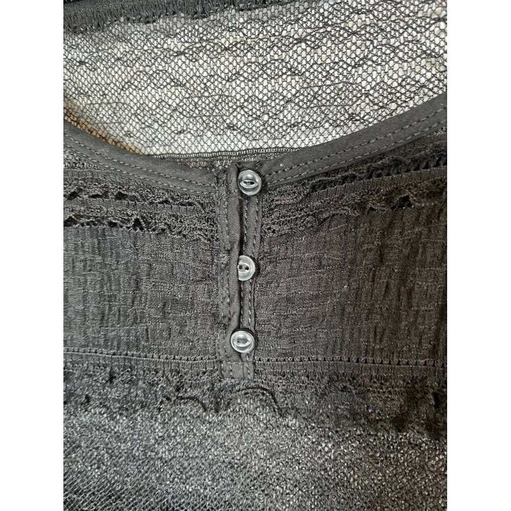 Lauren Ralph Lauren Black Sheer Striped Knit Henley Top - Picture 7 of 12